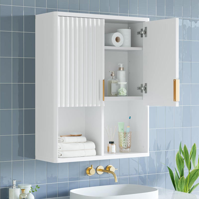 Bestier Fluted Bathroom Wall Cabinet Over The Toilet Storage 23x 29 Medicine Cabinet with Adjustable Shelf Laundry Cabinet Wall Mounted and Kitchen Storage CabinetGlossy White