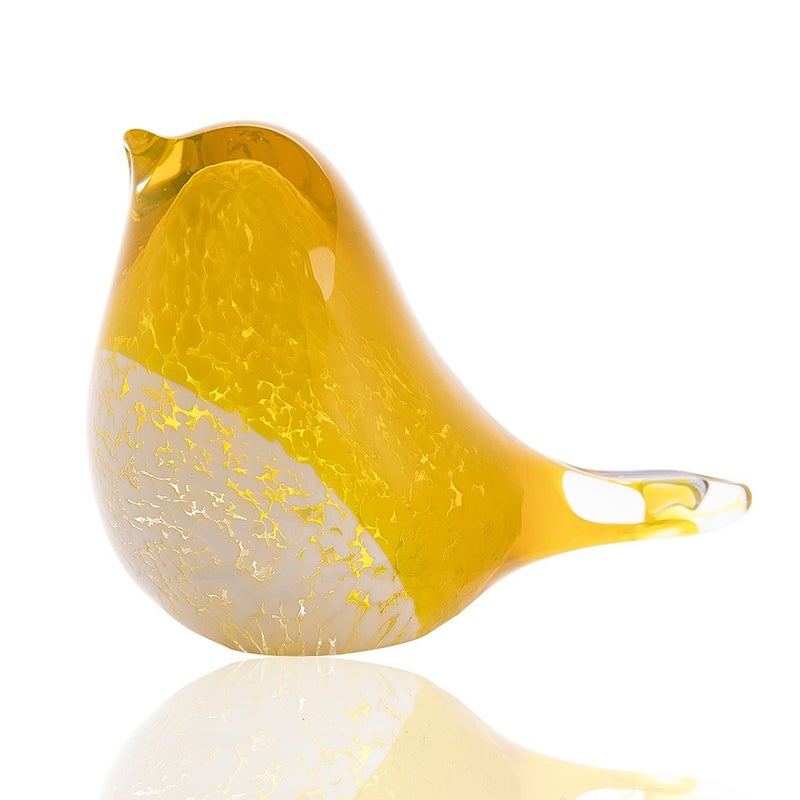 QFkris Qf Handmade Bird Blown Glass Figurine Gift for Christmas Birthday Home Decor Yellow Paper Weight