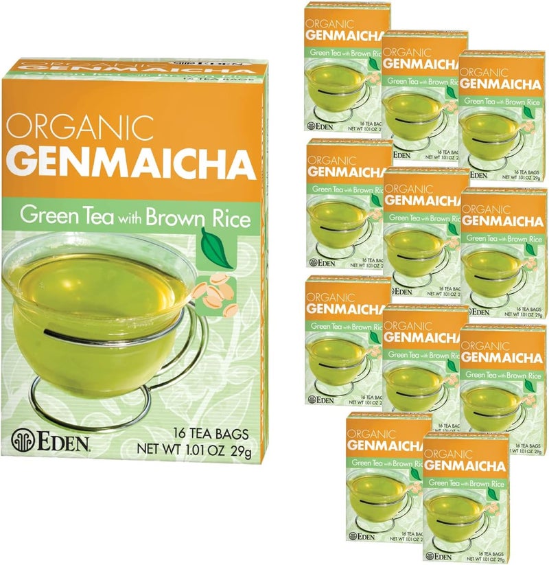 Eden Genmaicha Organic Green Tea, Sencha Green Tea with Roasted Organic Brown Rice, Japanese, 16 Unbleached Manila Tea Bags/Box (12-Pack Case) - Image 1