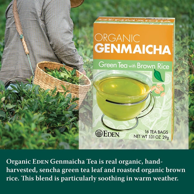 Eden Genmaicha Organic Green Tea, Sencha Green Tea with Roasted Organic Brown Rice, Japanese, 16 Unbleached Manila Tea Bags/Box (12-Pack Case) - Image 3