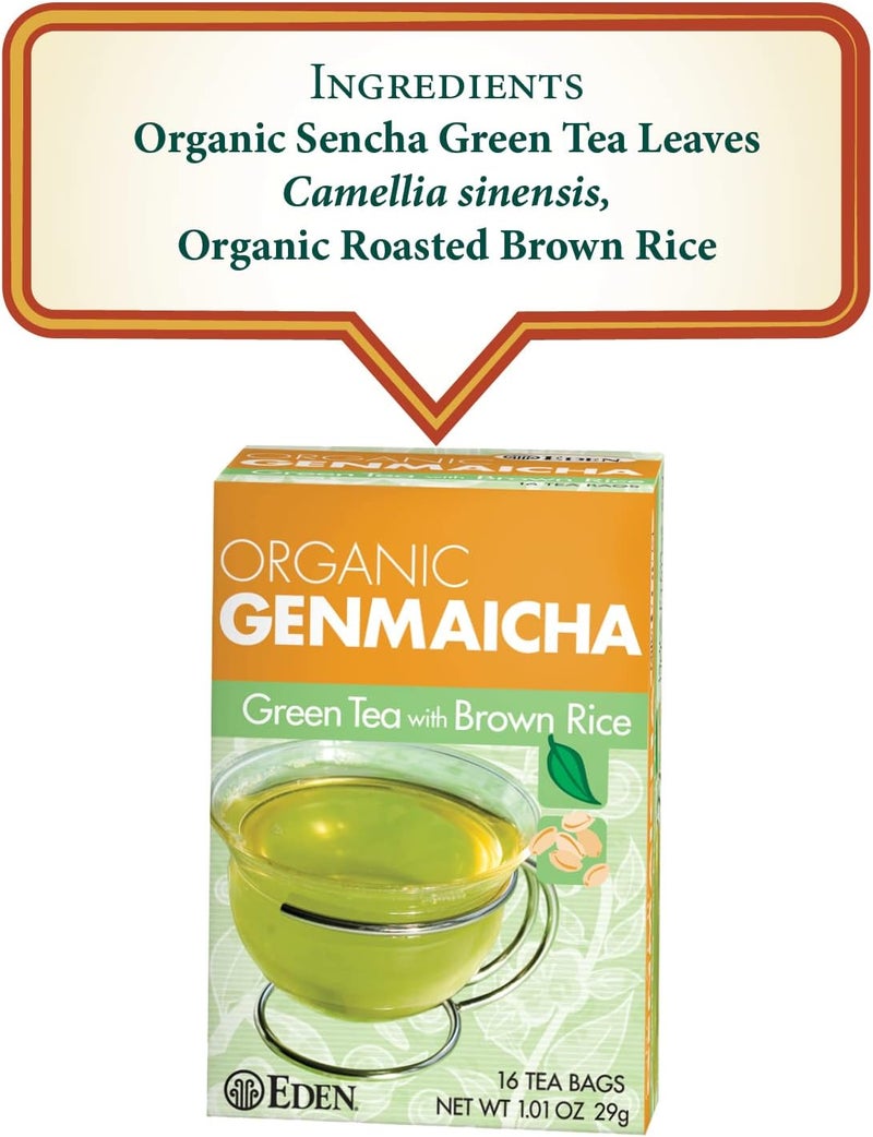 Eden Genmaicha Organic Green Tea, Sencha Green Tea with Roasted Organic Brown Rice, Japanese, 16 Unbleached Manila Tea Bags/Box (12-Pack Case) - Image 2