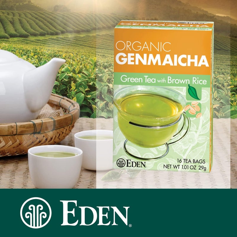 Eden Genmaicha Organic Green Tea, Sencha Green Tea with Roasted Organic Brown Rice, Japanese, 16 Unbleached Manila Tea Bags/Box (12-Pack Case) - Image 4