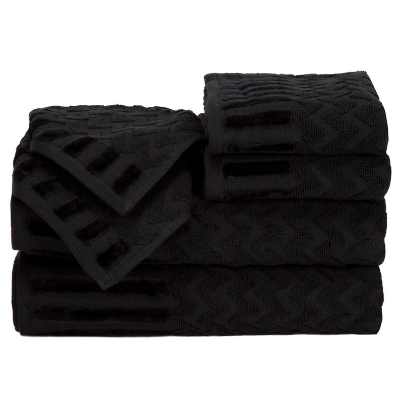 Lavish Home 6-Piece Cotton Deluxe Plush Bath Towel Set â€“ Chevron Patterned Plush Sculpted Spa Luxury Decorative Body, Hand and Face Towels by Lavish Home (Black) - Image 1