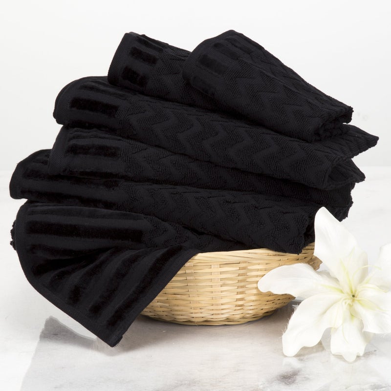 Lavish Home 6-Piece Cotton Deluxe Plush Bath Towel Set â€“ Chevron Patterned Plush Sculpted Spa Luxury Decorative Body, Hand and Face Towels by Lavish Home (Black) - Image 2