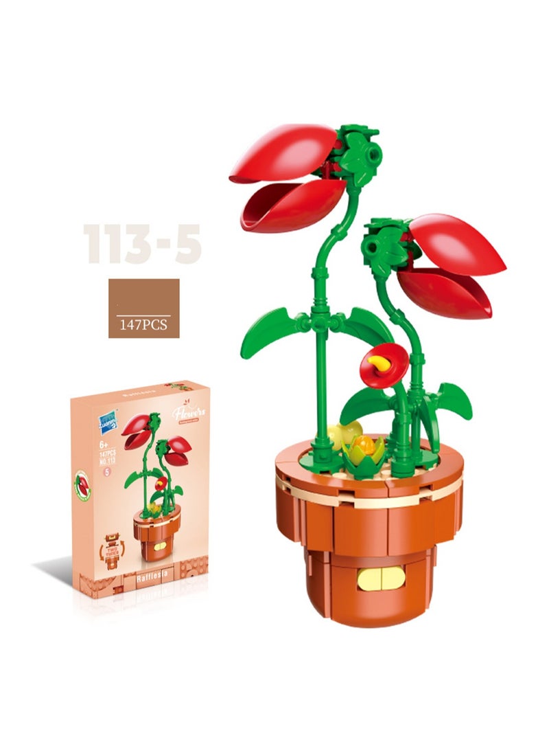 DIY Mini Flower Pot Plant Building Block Toys, Colorful and Cute Small Bonsai Plant Basket, Creative Plant Series Home Office Decoration Desktop Accessories Birthday Gift (Piranha Plant 147pcs)  - Image 1