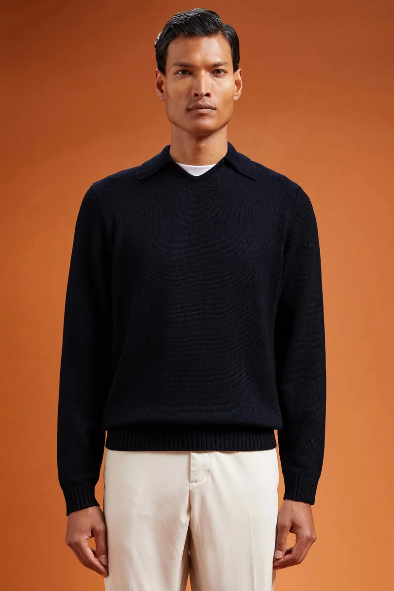 Men's ribbed knit jumper - DK Blue