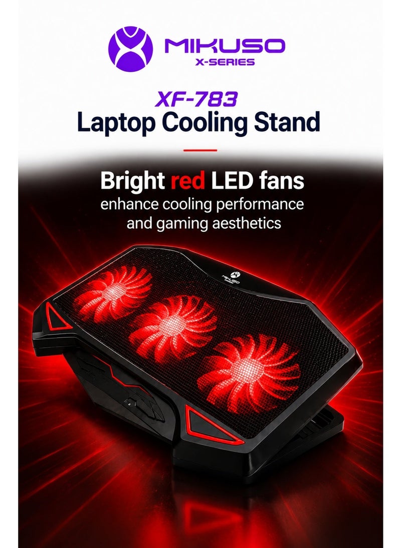 ميكوسو حامل تبريد للكمبيوتر المحمول | مبرد ثلاثي المراوح مع إضاءة LED | وسادة تبريد قابلة للتعديل لأجهزة الكمبيوتر المحمولة حتى 15.6 بوصة - Image 3