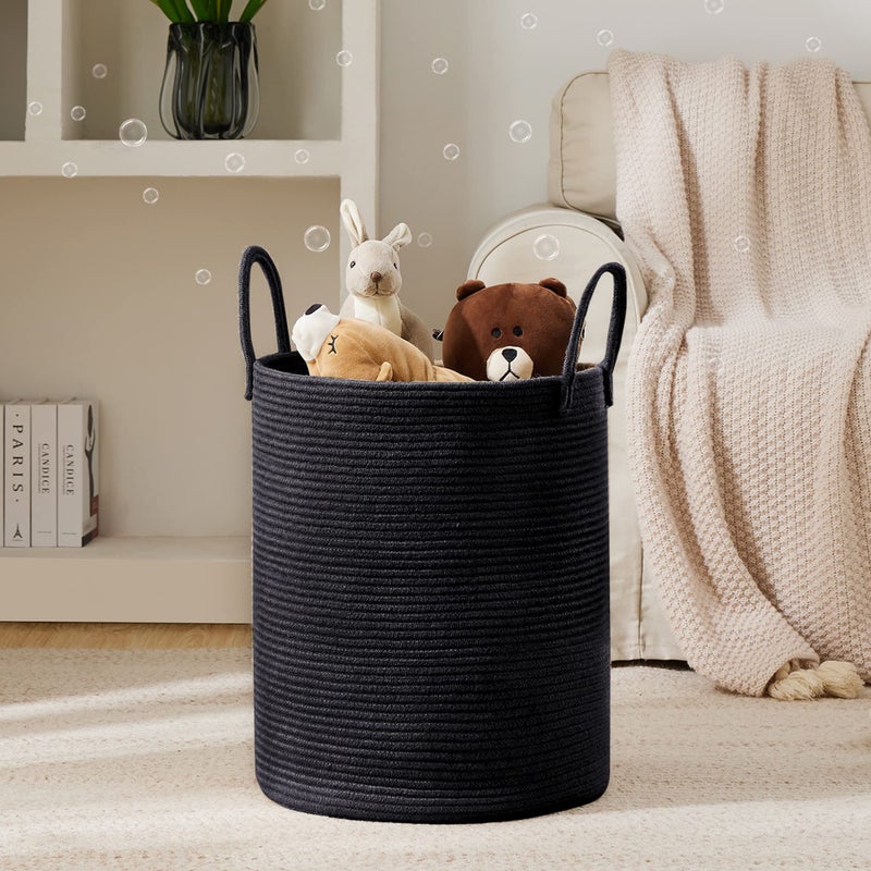 YOUDENOVA Woven Rope Laundry Hamper Basket, 58L Tall Laundry Basket, Baby Nursery Hamper for Blanket Storage in Bedroom-Large- Black - Image 2