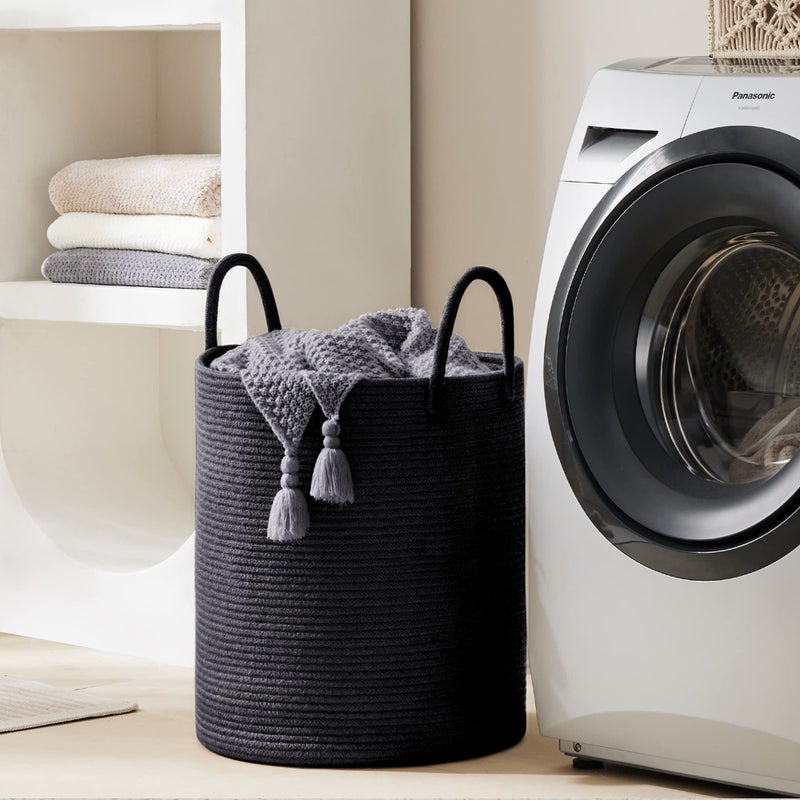 YOUDENOVA Woven Rope Laundry Hamper Basket, 58L Tall Laundry Basket, Baby Nursery Hamper for Blanket Storage in Bedroom-Large- Black - Image 5