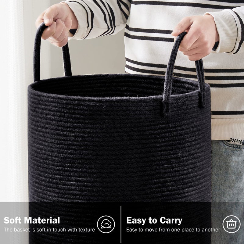 YOUDENOVA Woven Rope Laundry Hamper Basket, 58L Tall Laundry Basket, Baby Nursery Hamper for Blanket Storage in Bedroom-Large- Black - Image 4