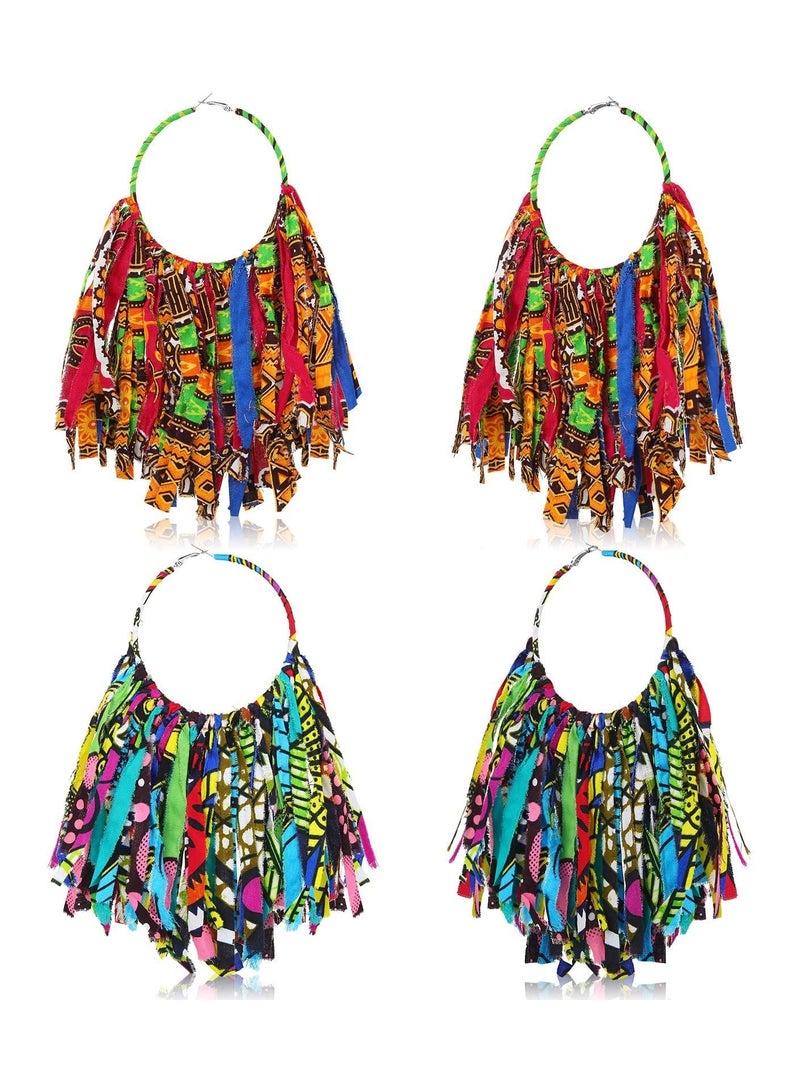 Excefore أقراط طراز بوهيمى مزينة بتعليقات قماشية، حلقات مزخرفة بشراشيب، أقراط أفريقية للنساء مجوهرات مصنوعة يدويًا - Image 1