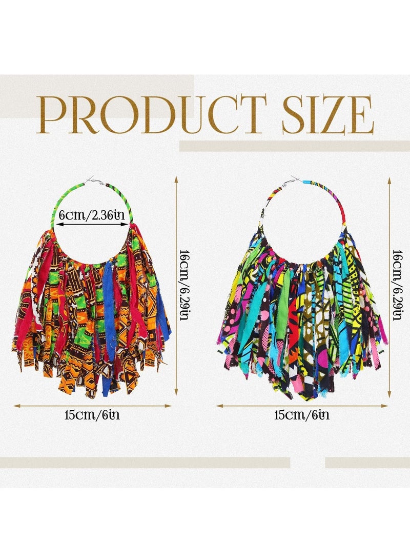 Excefore أقراط طراز بوهيمى مزينة بتعليقات قماشية، حلقات مزخرفة بشراشيب، أقراط أفريقية للنساء مجوهرات مصنوعة يدويًا - Image 3