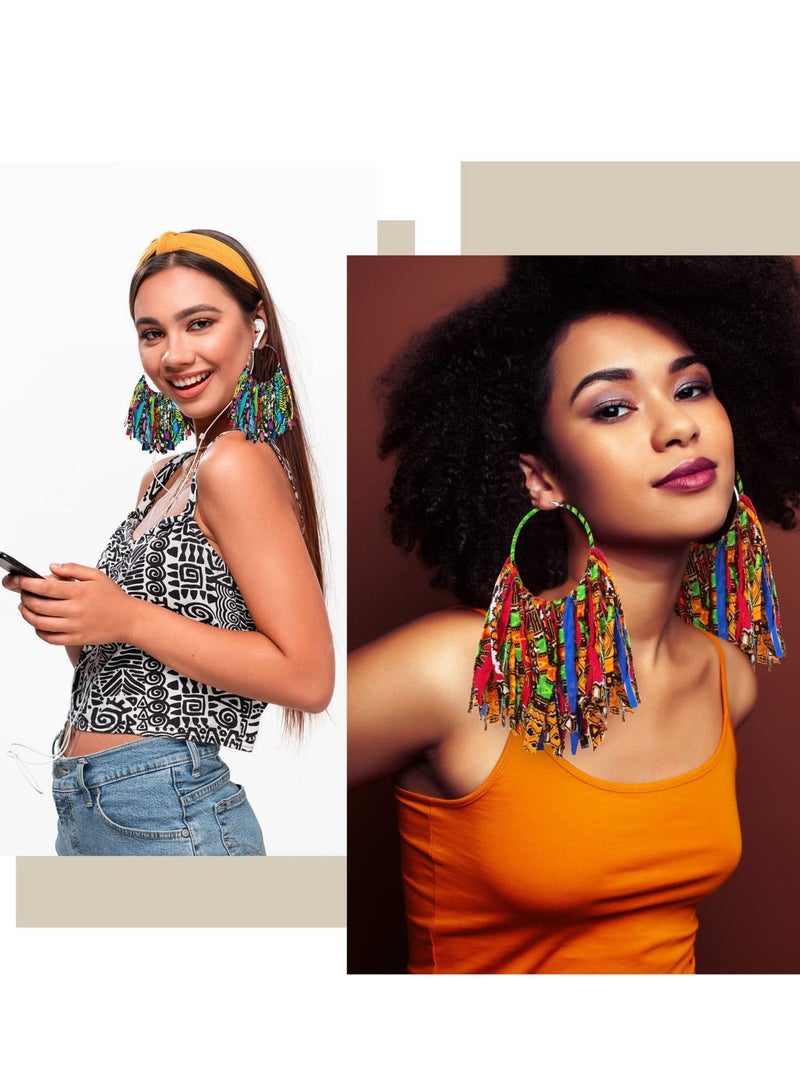 Excefore أقراط طراز بوهيمى مزينة بتعليقات قماشية، حلقات مزخرفة بشراشيب، أقراط أفريقية للنساء مجوهرات مصنوعة يدويًا - Image 4