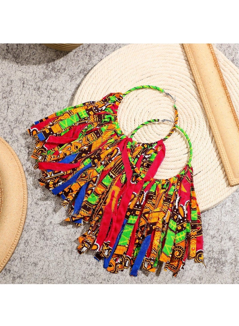 Excefore أقراط طراز بوهيمى مزينة بتعليقات قماشية، حلقات مزخرفة بشراشيب، أقراط أفريقية للنساء مجوهرات مصنوعة يدويًا - Image 5