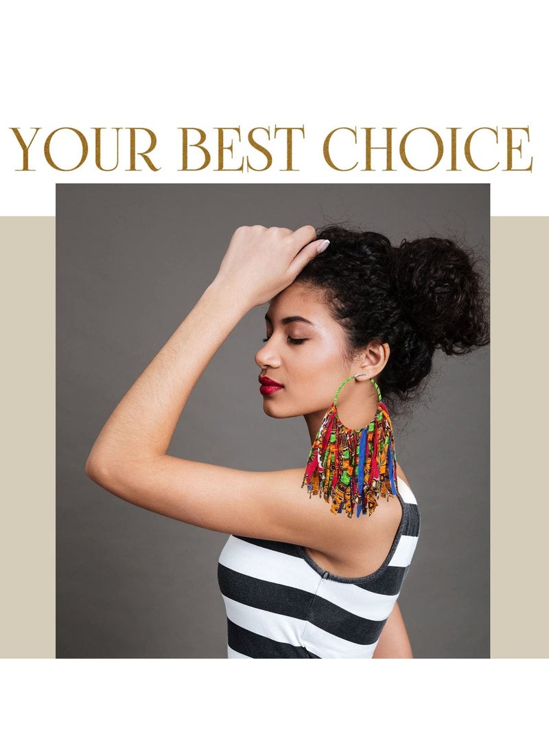 Excefore أقراط طراز بوهيمى مزينة بتعليقات قماشية، حلقات مزخرفة بشراشيب، أقراط أفريقية للنساء مجوهرات مصنوعة يدويًا - Image 2