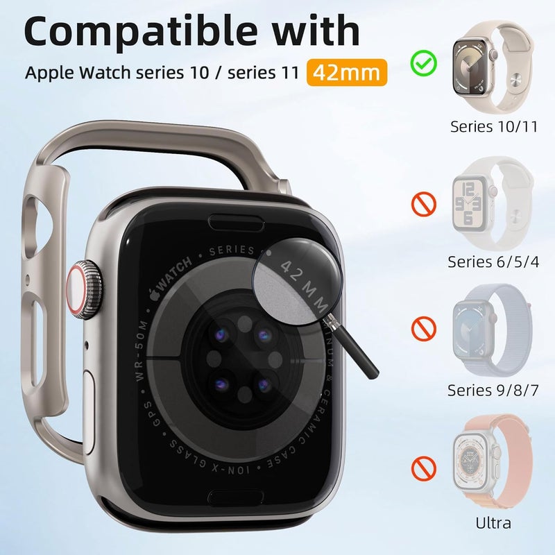 2 Pack [NO Screen Protector] Bumper Case for Apple Watch Series 10 42mm, Slim Thin Shockproof Bumper Cover, Hard PC Protective Frame All-Around Edge for iWatch 42mm Accessories, Starlight - Image 5