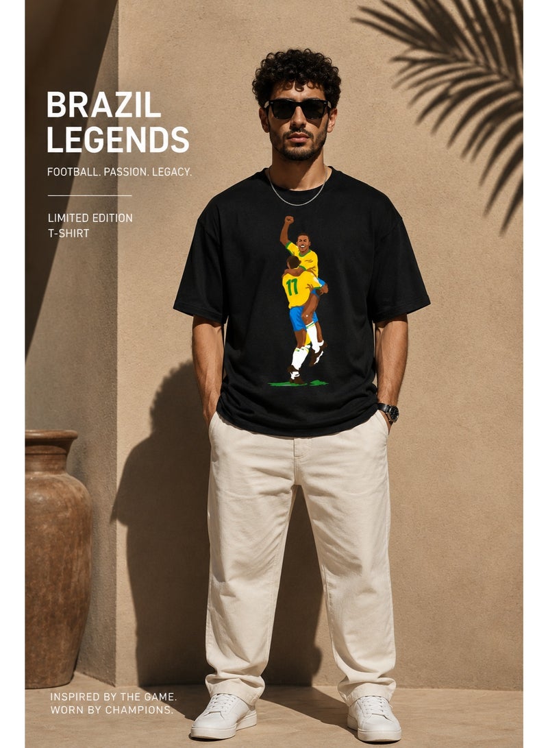 Cotton Black Brazil Legends Football Graphic T-Shirt Limited Edition - Image 3
