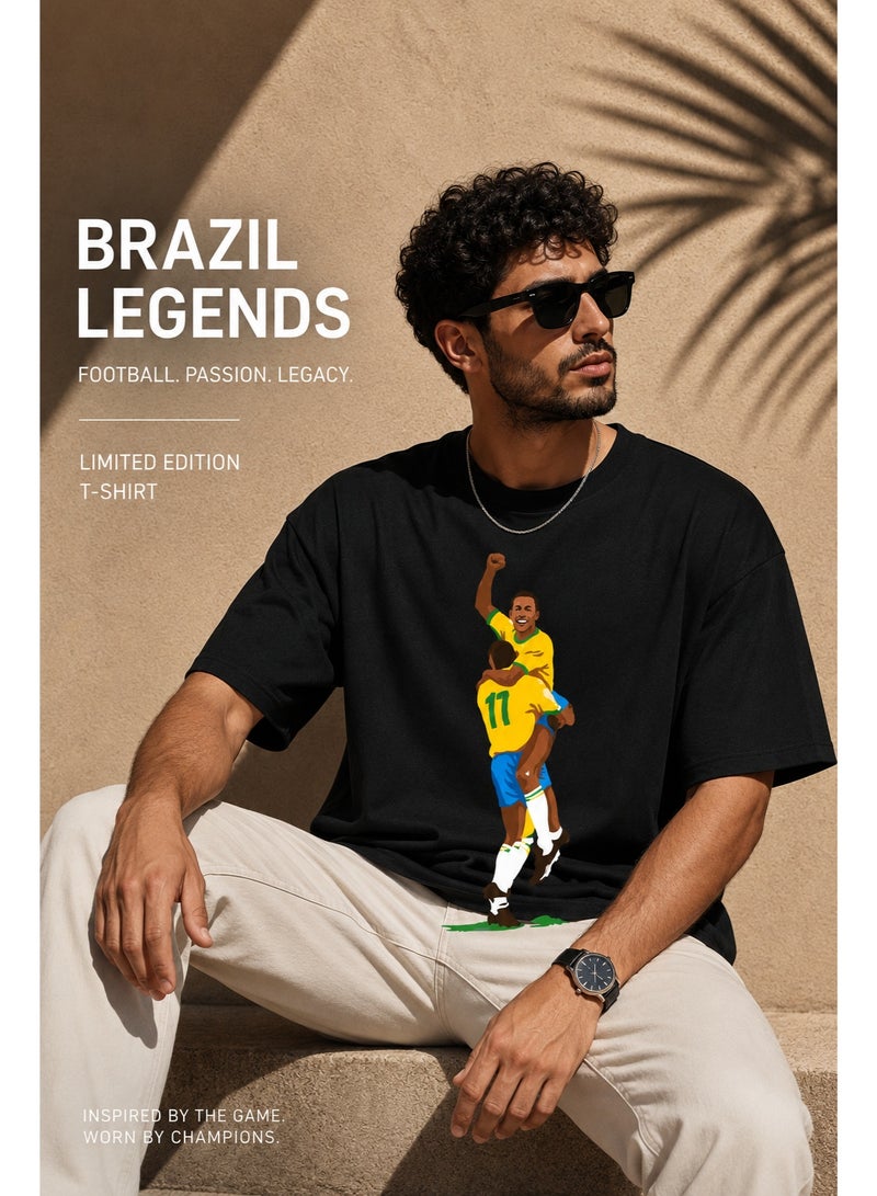 Cotton Black Brazil Legends Football Graphic T-Shirt Limited Edition - Image 4