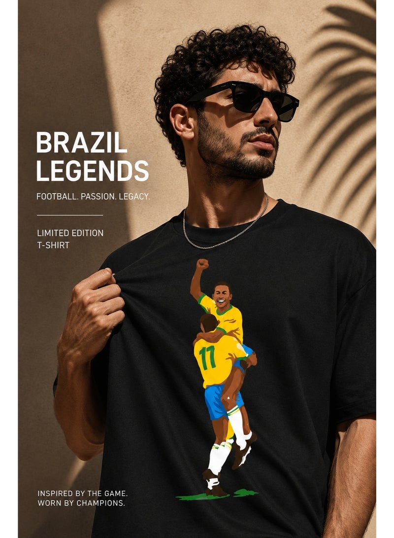 Cotton Black Brazil Legends Football Graphic T-Shirt Limited Edition - Image 5