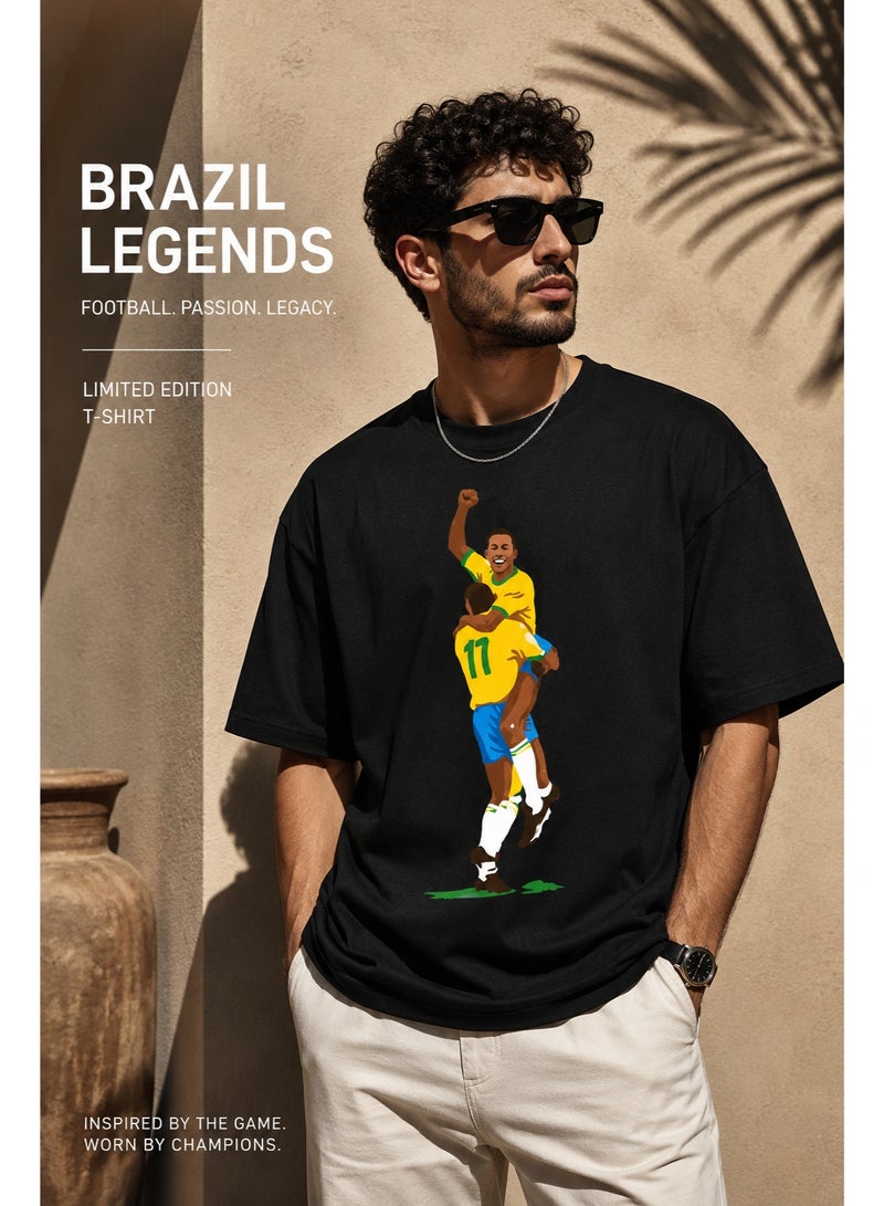 Cotton Black Brazil Legends Football Graphic T-Shirt Limited Edition - Image 2
