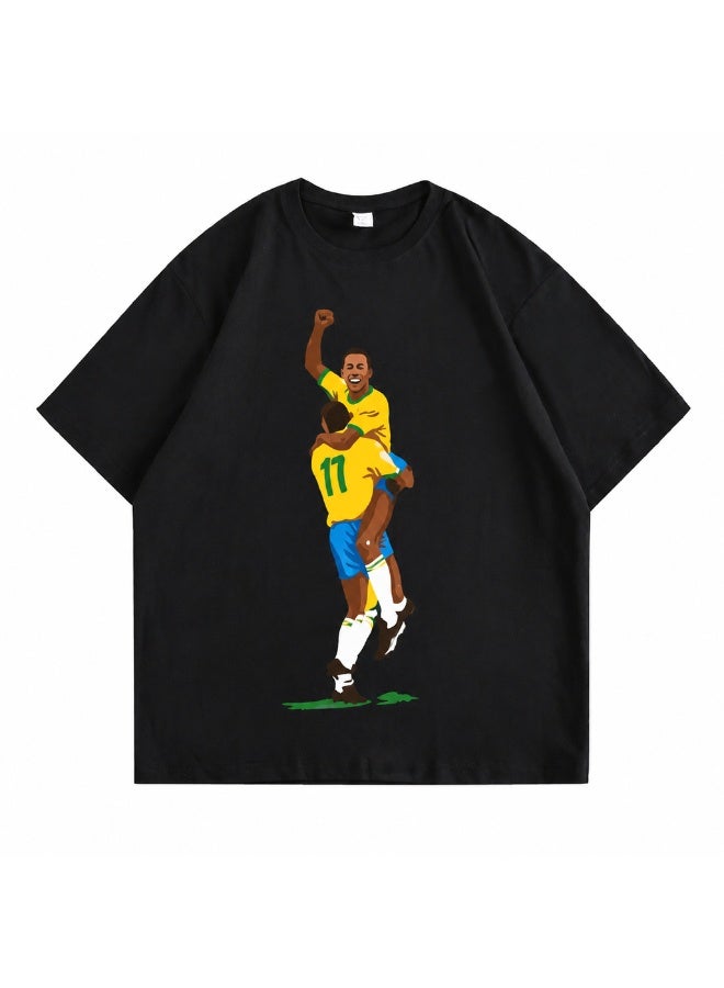 Cotton Black Brazil Legends Football Graphic T-Shirt Limited Edition - Image 1