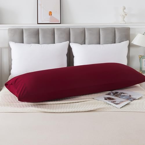 WhatsBedding Body Pillow Cover Cotton Fabric, Long Pillowcase Breathable & Skin-Friendly, Envelope Closure - Burgundy Red (20x54 inch) - Image 2