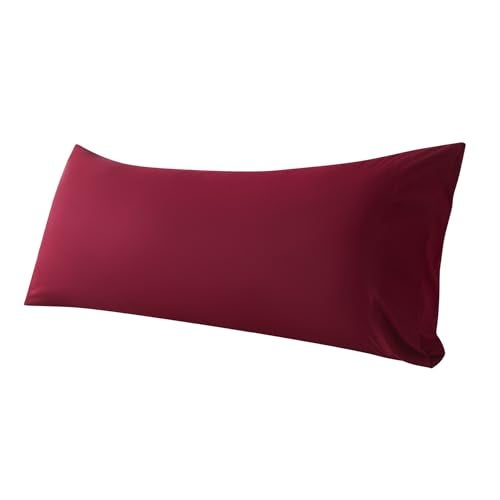 WhatsBedding Body Pillow Cover Cotton Fabric, Long Pillowcase Breathable & Skin-Friendly, Envelope Closure - Burgundy Red (20x54 inch) - Image 1