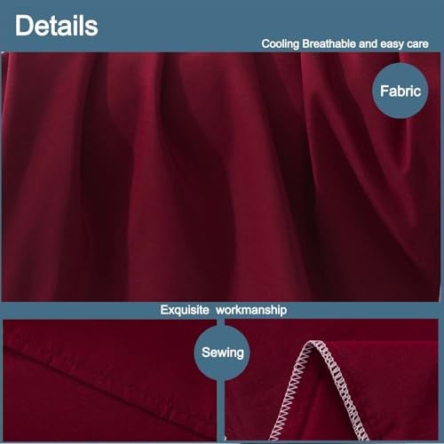 WhatsBedding Body Pillow Cover Cotton Fabric, Long Pillowcase Breathable & Skin-Friendly, Envelope Closure - Burgundy Red (20x54 inch) - Image 3