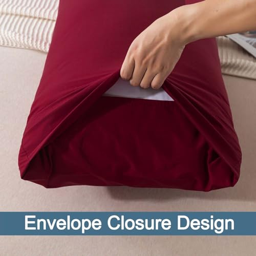 WhatsBedding Body Pillow Cover Cotton Fabric, Long Pillowcase Breathable & Skin-Friendly, Envelope Closure - Burgundy Red (20x54 inch) - Image 4