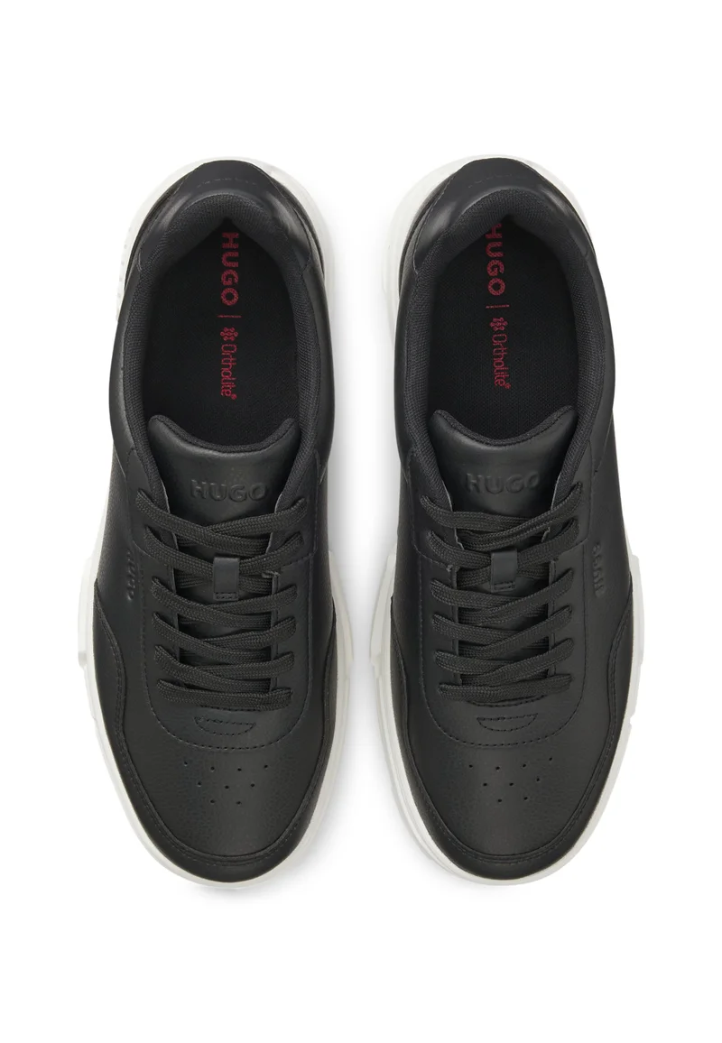 HUGO Black Faux-leather sneakers with zigzag detailing for Men | Best Price UAE