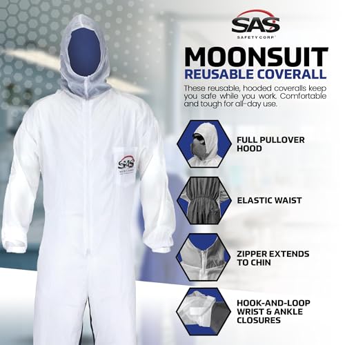 SAS Safety Corp Moonsuit Nylon & Cotton Coverall Machine Washable, Full Pullover with Hood Work Coveralls Full Zipper Front, Elastic Waist with Pockets for Painting, Automotive, Factory (3X-Large) - Image 3