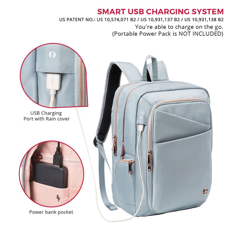 Swissdigital Design Laptop Backpack for Women with Apple Find My,Travel Bookbags with USB Charging Portï¼ŒComputer Backpacks for Work Business,Teal Blue | SD1006FB-14 - Image 4