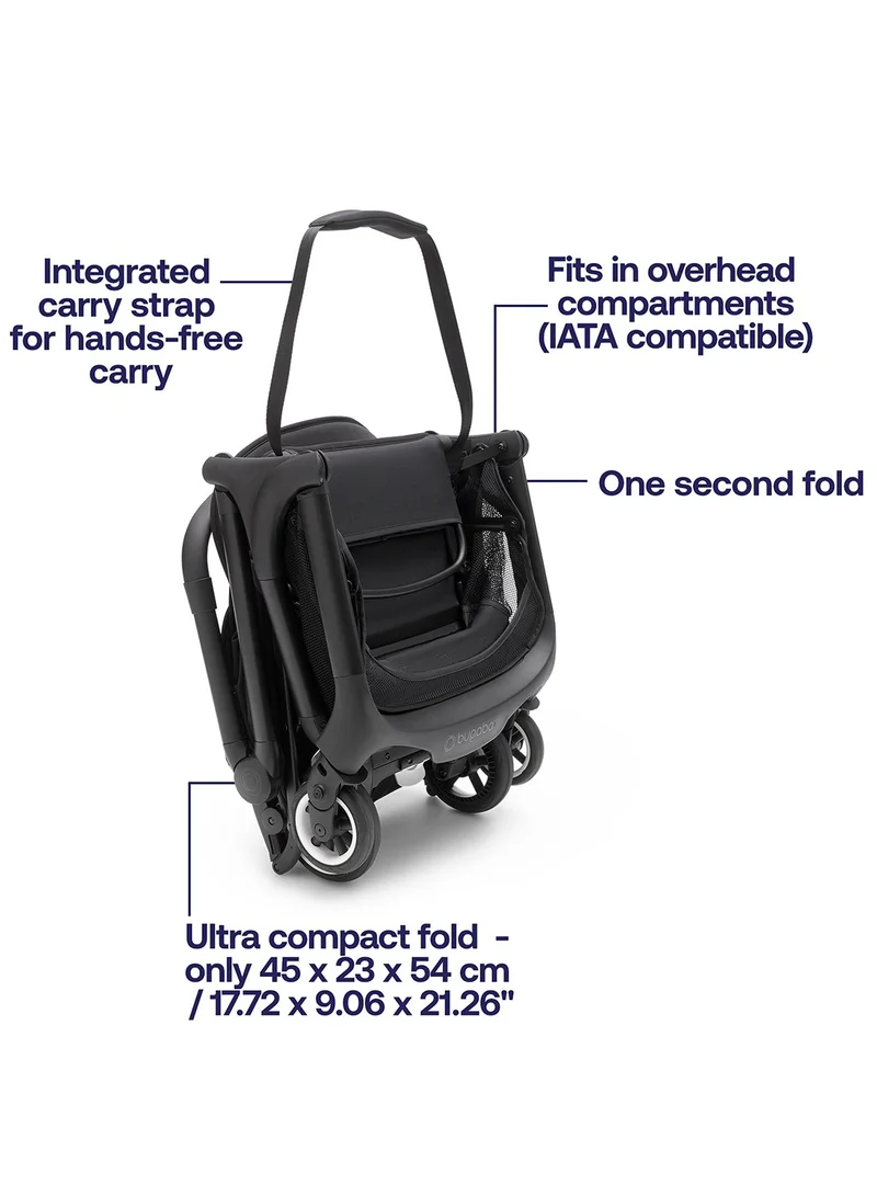 بوجابو Butterfly Ultra Compact Travel Pram, Small And Lightweight, One - Handed Foldable And Easy To Steer, Ergonomic City Pram For Babies From 6 Months , With Lots of Storage Space, Stormy Blue