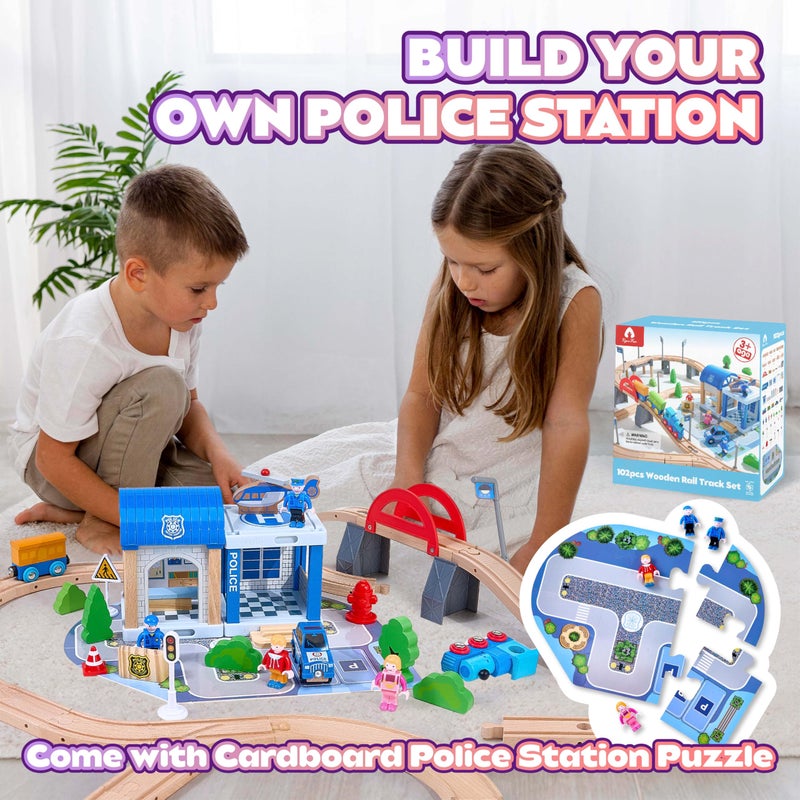 Vigorfun 102Pcs Wooden Train Set for Toddlers, Wooden Train Track - Expandable and Changeable, Safe Educational Train Toys Gift for Boys & Girls Kids Ages 3-5 4-8, Compatible with All Major Brands - Image 4
