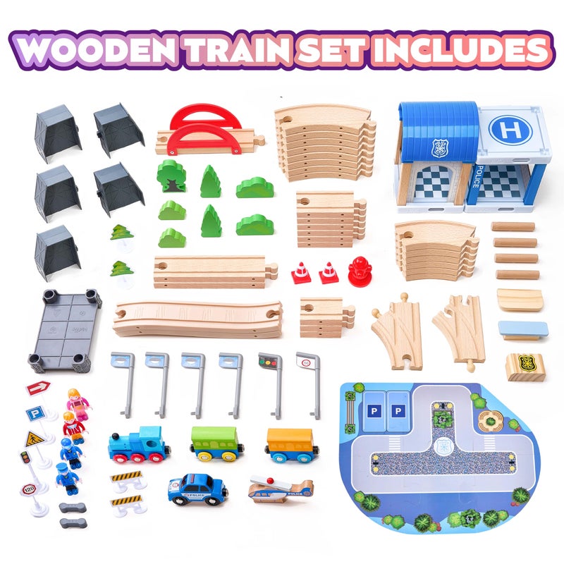 Vigorfun 102Pcs Wooden Train Set for Toddlers, Wooden Train Track - Expandable and Changeable, Safe Educational Train Toys Gift for Boys & Girls Kids Ages 3-5 4-8, Compatible with All Major Brands - Image 2
