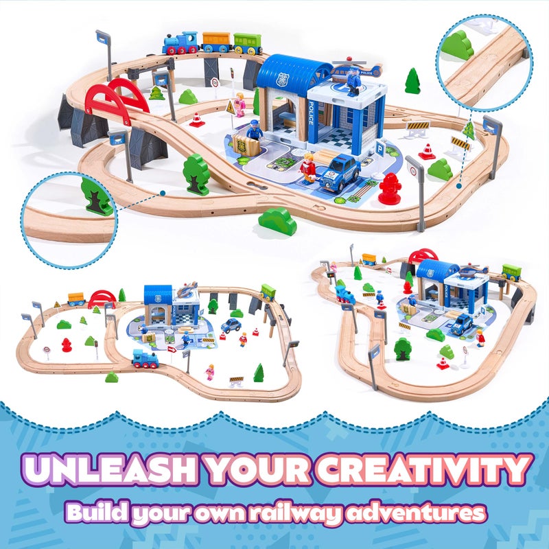 Vigorfun 102Pcs Wooden Train Set for Toddlers, Wooden Train Track - Expandable and Changeable, Safe Educational Train Toys Gift for Boys & Girls Kids Ages 3-5 4-8, Compatible with All Major Brands - Image 3