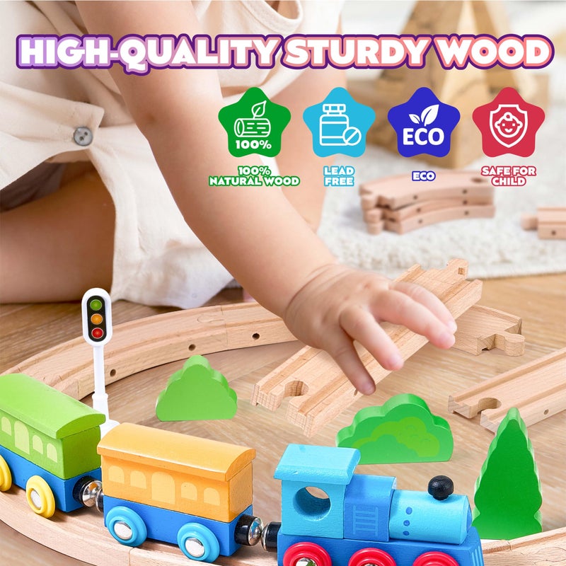 Vigorfun 102Pcs Wooden Train Set for Toddlers, Wooden Train Track - Expandable and Changeable, Safe Educational Train Toys Gift for Boys & Girls Kids Ages 3-5 4-8, Compatible with All Major Brands - Image 5