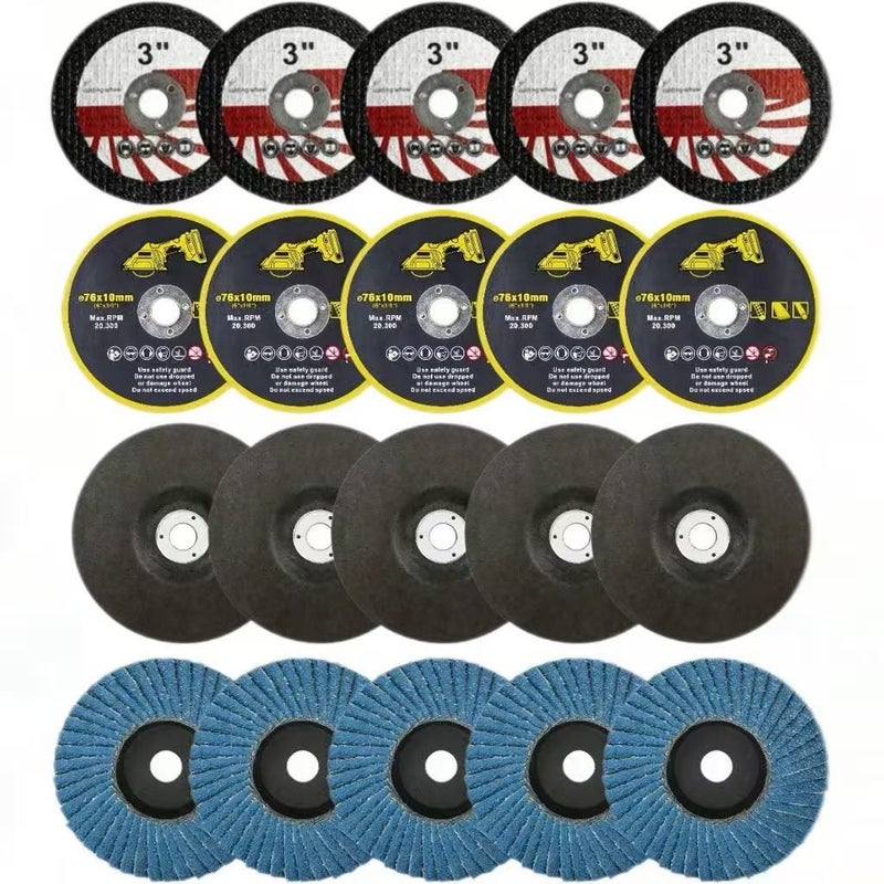 20pcs 3 Inch 75mm Mixed Metal Cutting And Polishing Kit With Resin Cutting Disc Durable Grinding Wheel And Industrial Grade Polishing Disc For Cutting Polishing Wood Surface Treatment And Rust Removal - Image 1