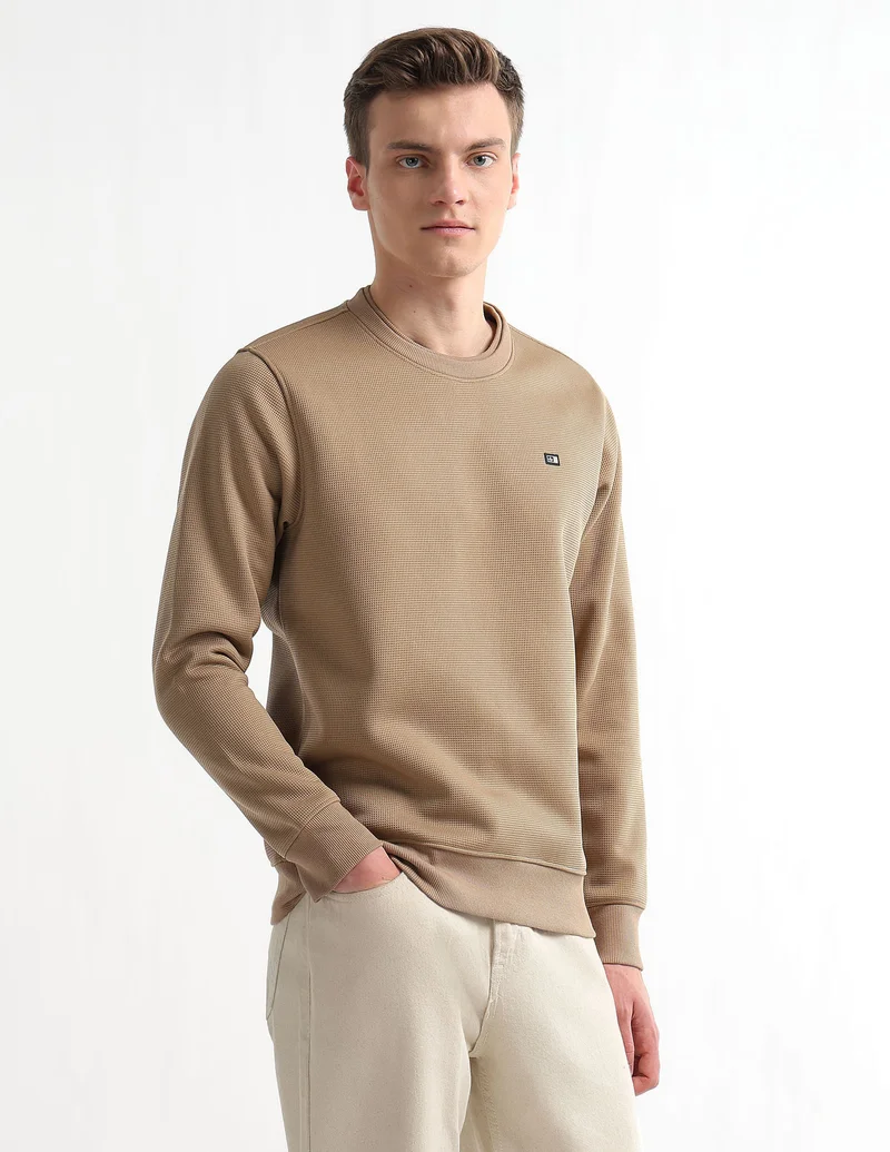 Arrow Dark Khaki Textured Regular Fit Sweatshirt for Men | Best Price UAE