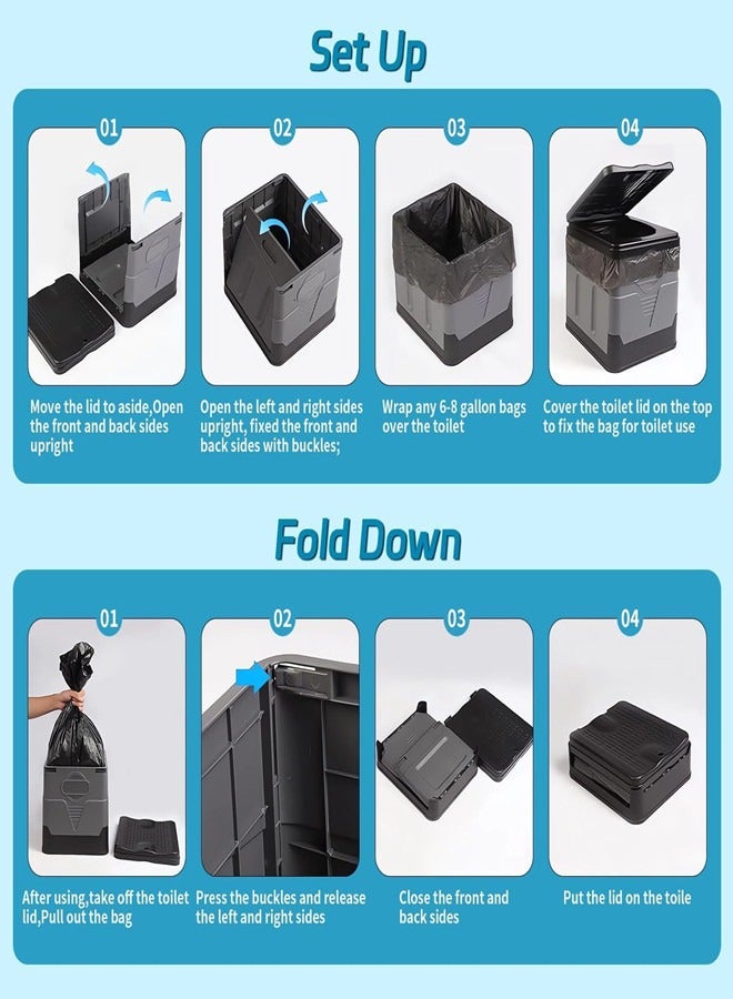 Osowake Camping Toilet Portable - Extra Large Potty for Adults, Folding Composting Toilet for Emergency, Car Travel, Long Trips, Beach, Hiking - Image 4