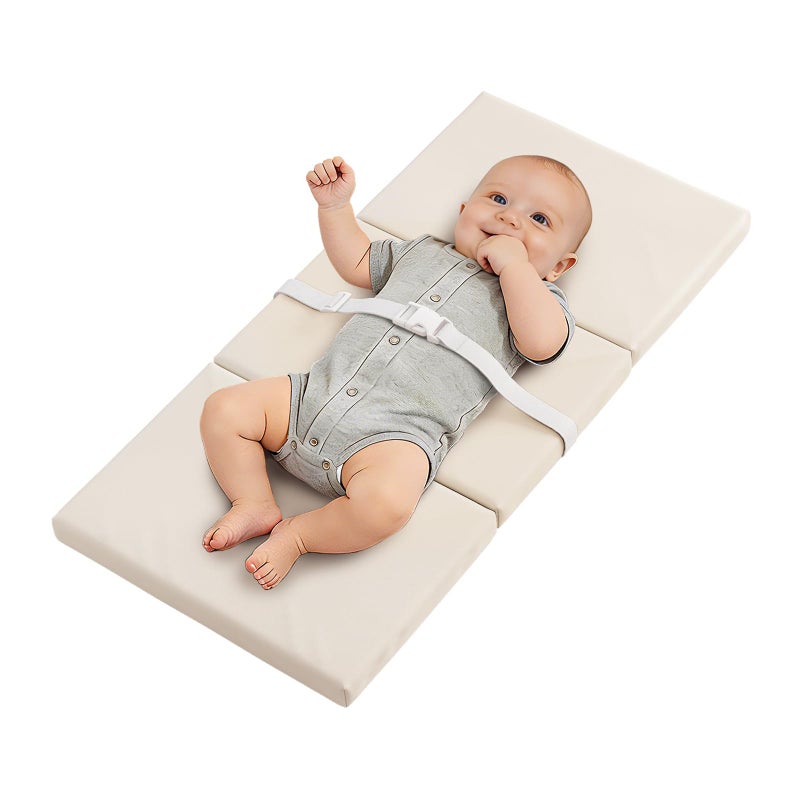 YACODAVO Foldable Baby Changing Pad with Vegan Leather Cover, Standard Side Waterproof & Wipeable Changing Pad for Toddler, Flat Foam Travel Diaper Changing Pad for Dresser and Table, White - Image 1