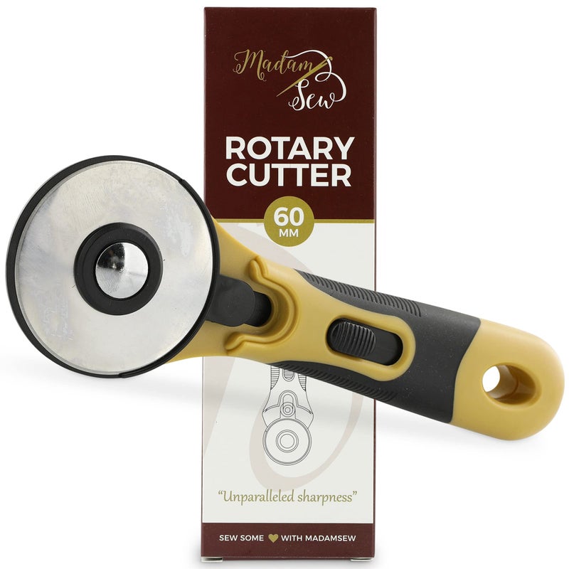 Madam Sew 60mm Rotary Cutter for Fabric  Precision Cloth Cutting Tool with Tungsten Steel Blade and Safety Guard  For Sewing Arts  Crafts with Comfortable Handle  Craft Supplies