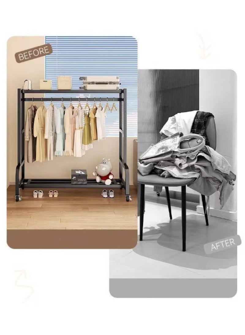 شماعات الملابس المعدنية شماعات الملابس مع عجلات شماعات الملابس الثقيلة شماعات الملابس المستقلة ، تنطبق على غرفة المعيشة ، غرفة نوم ، غرفة تغيير الملابس ( أسود ) - Image 2