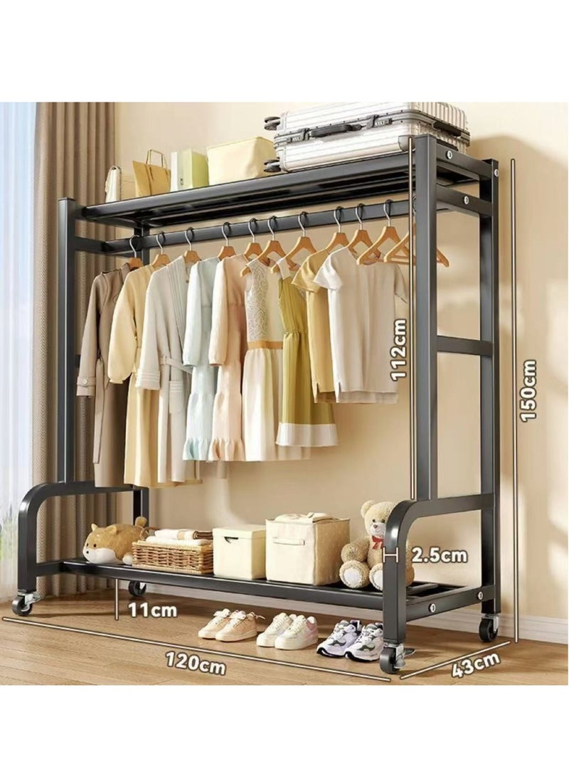 شماعات الملابس المعدنية شماعات الملابس مع عجلات شماعات الملابس الثقيلة شماعات الملابس المستقلة ، تنطبق على غرفة المعيشة ، غرفة نوم ، غرفة تغيير الملابس ( أسود ) - Image 5