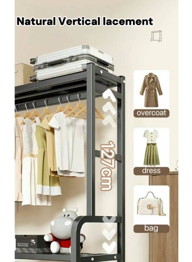 شماعات الملابس المعدنية شماعات الملابس مع عجلات شماعات الملابس الثقيلة شماعات الملابس المستقلة ، تنطبق على غرفة المعيشة ، غرفة نوم ، غرفة تغيير الملابس ( أسود ) - Image 4