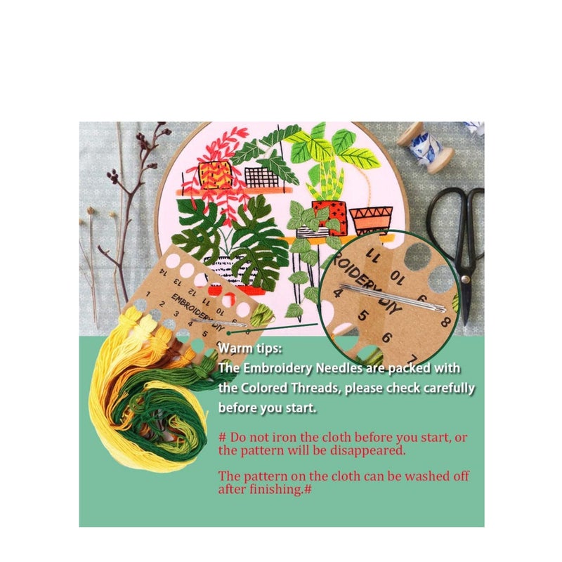 SOLARAE Embroidery Starter Kit with Pattern and Instructions, 3 Sets Cross Stitch Kit Include Embroidery Clothes with Plants Flowers Pattern, 1 Embroidery Hoops, Color Threads and Tools, Deco - Image 3