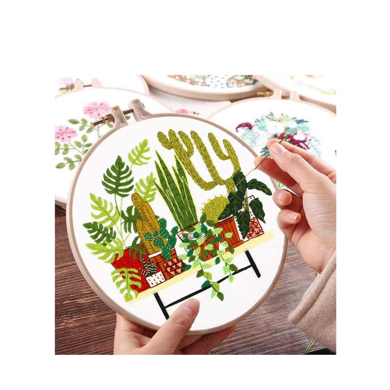 SOLARAE Embroidery Starter Kit with Pattern and Instructions, 3 Sets Cross Stitch Kit Include Embroidery Clothes with Plants Flowers Pattern, 1 Embroidery Hoops, Color Threads and Tools, Deco - Image 4