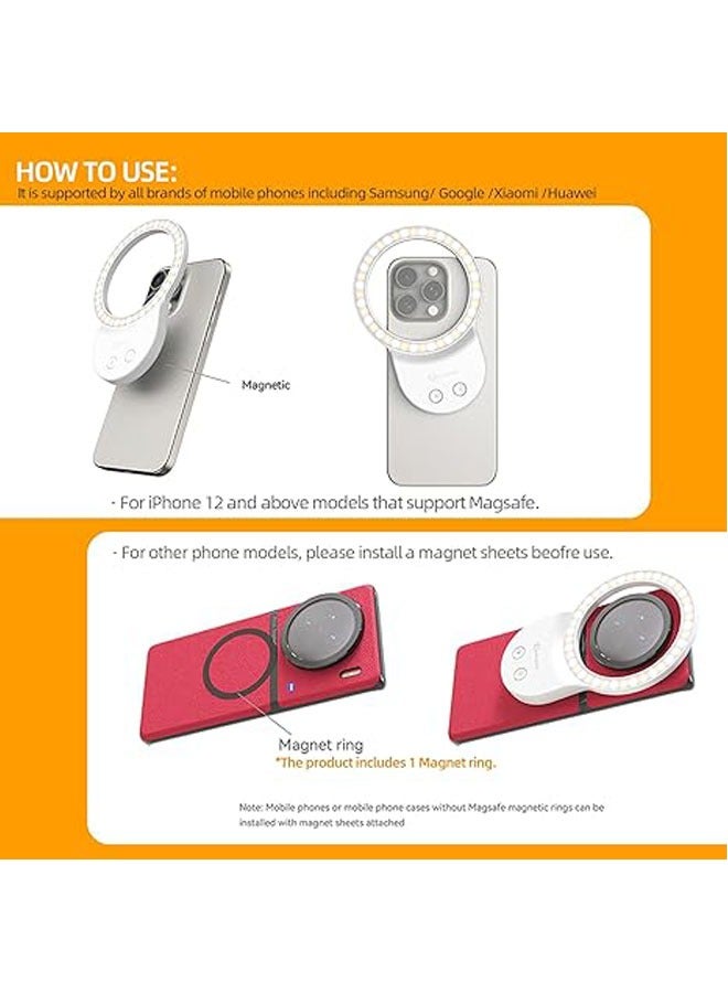 Rechargeable selfie light and phone light clip for iPhone, LED phone light with adjustable brightness, perfect for selfies, makeup, TikTok, live streaming, and video conferencing with magnets - Image 2
