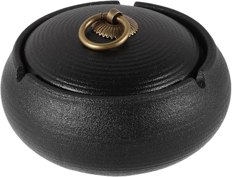 Ceramic Ashtray with Lid Portable Smokeless Black for Outdoor Indoor and Car Use - Image 1