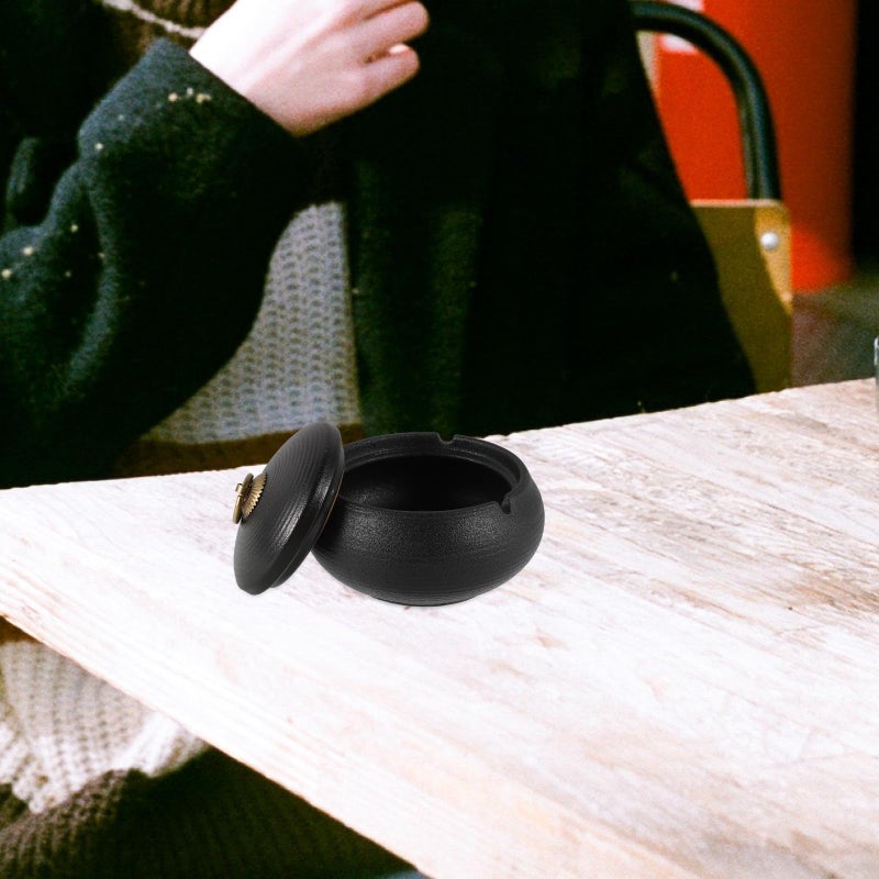 Ceramic Ashtray with Lid Portable Smokeless Black for Outdoor Indoor and Car Use - Image 5